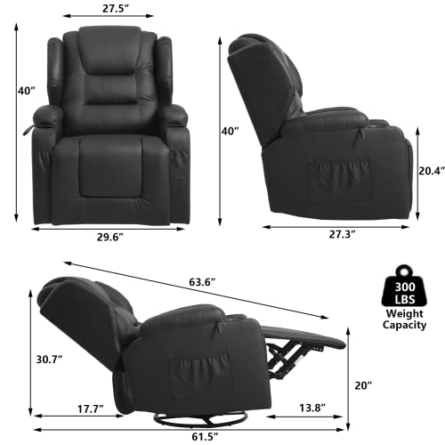 Swivel Rocker Recliner, Manual Glider Recliner Chairs, Upholstered Swivel Single Sofa Seat with Cup Holders, Side Pockets, Pillow Y538