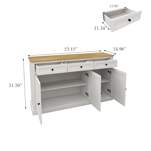 White 3 Drawer 3 Door Buffet Cabinet with Adjustable Shelves C50053