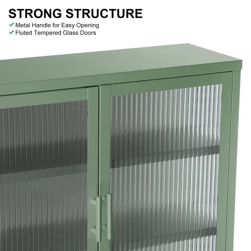 Haze Double Glass Door Wall Cabinet With Detachable Shelves Mint Green M558