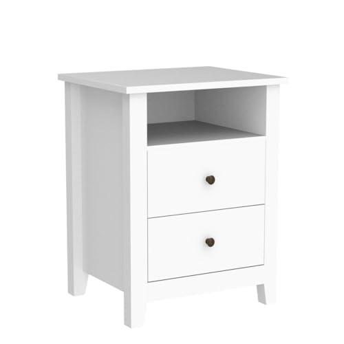 White Nightstands with Drawer Set of 2 Wood Bedside Tables A501000