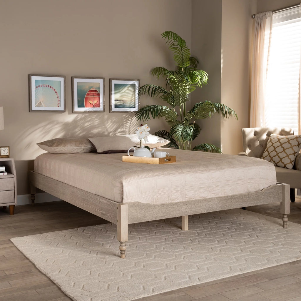 Antique White Wood Platform Bed Frame King T63098