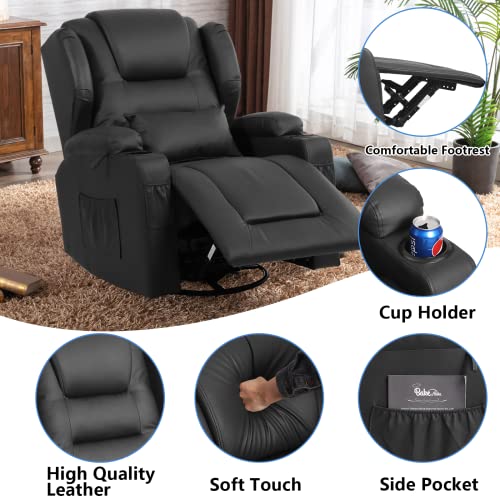Swivel Rocker Recliner, Manual Glider Recliner Chairs, Upholstered Swivel Single Sofa Seat with Cup Holders, Side Pockets, Pillow Y538