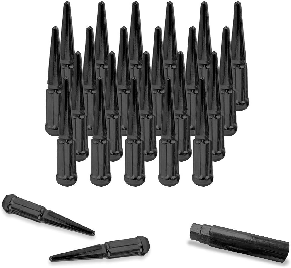 24pcs 7-Spline 14x1.5 Spike Wheel Lug Nuts M14-1.5 Conical Seat Solid Steel Black Q42591