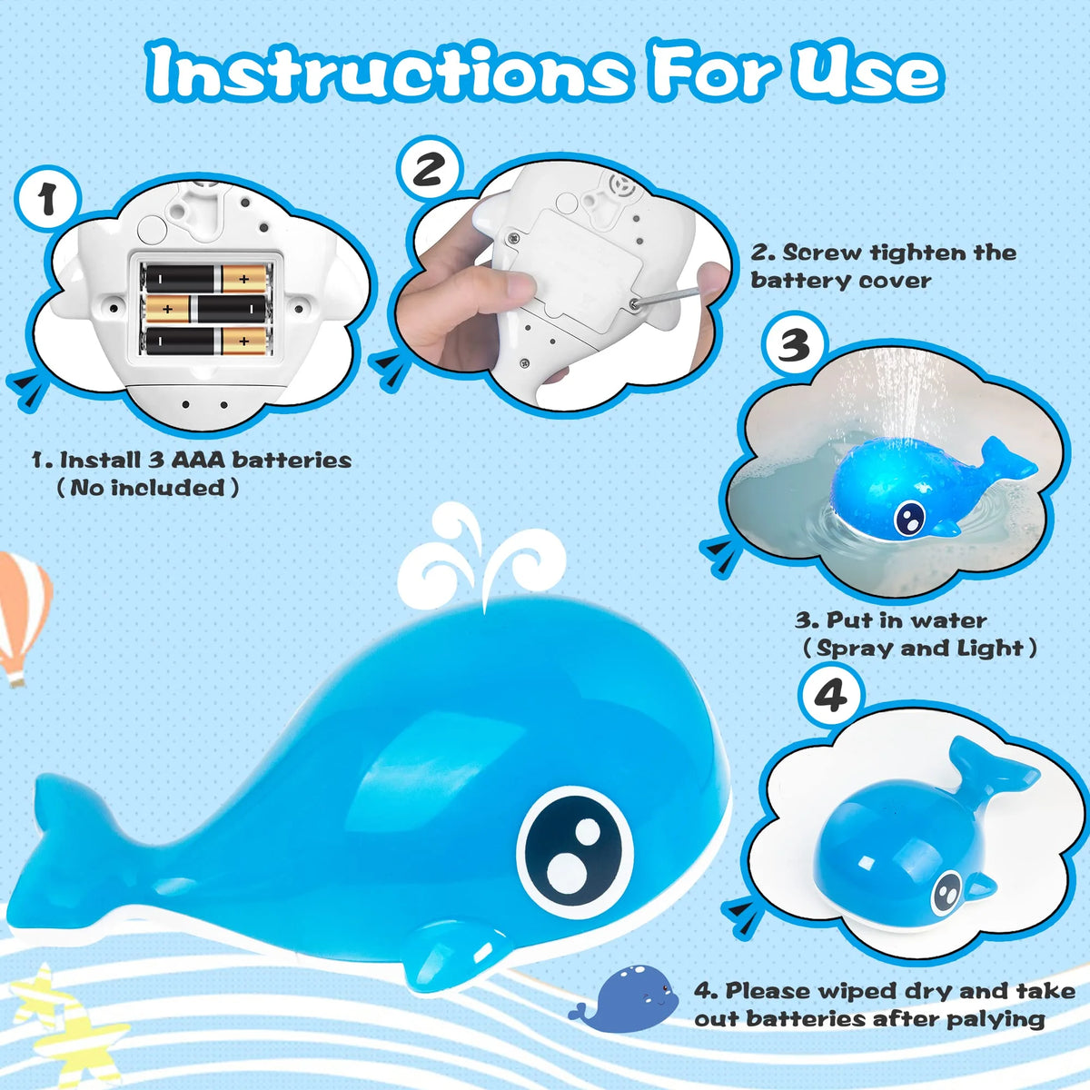 Glow in The Dark Whale Bath Toy W528