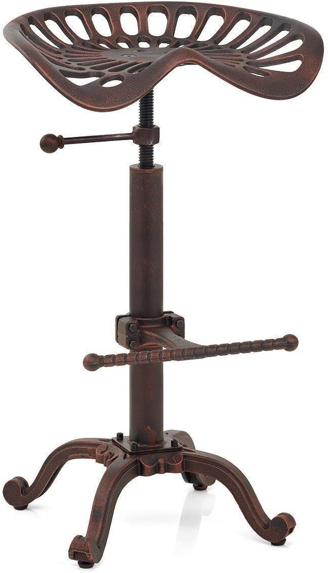 Rustic Industrial Farmhouse Tractor Seat Counter Height Adjustable Bar Stool Cast Iron Swivel Stool H47186