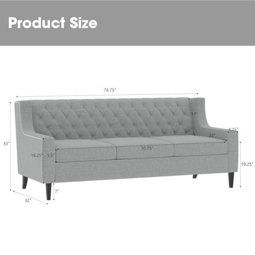 Beige Upholstered 3-Seater Sofa with Button Tufted Backrest Q593853