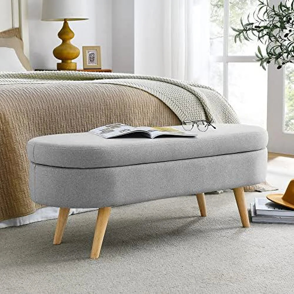 Oval Linen Fabric Upholstered Ottoman R691712