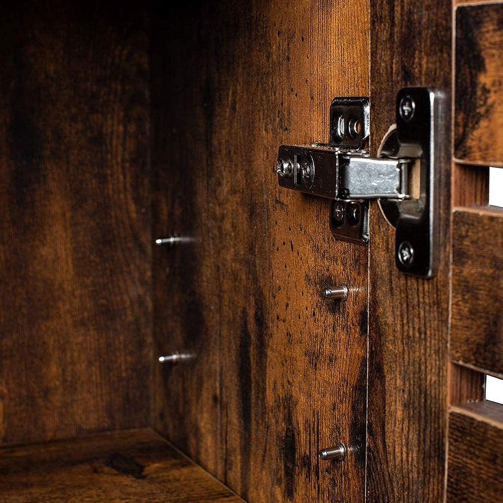 Rustic Brown Bathroom Storage Cabinet with 3 Open Shelves and Closed Compartments I8908