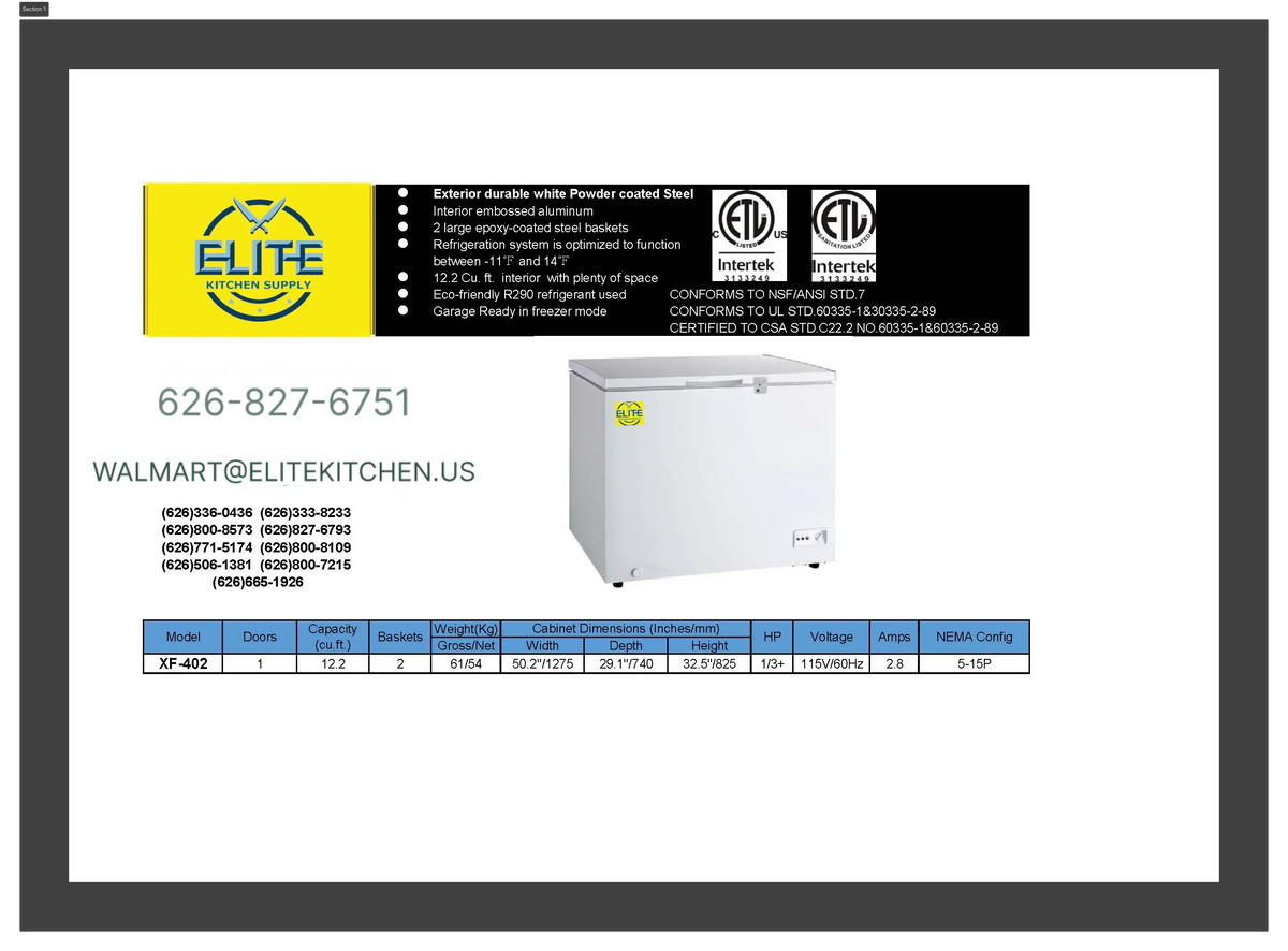 White 12.2 Cu.Ft. Commercial Chest Freezer with Top Open Door O51008