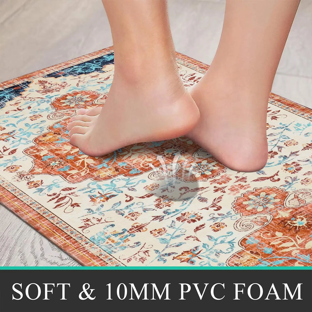 2pcs Waterproof Non Slip Kitchen Mat 0.4" Thick Cushioned Rug 17"x48"+17"x28" Orange Y931