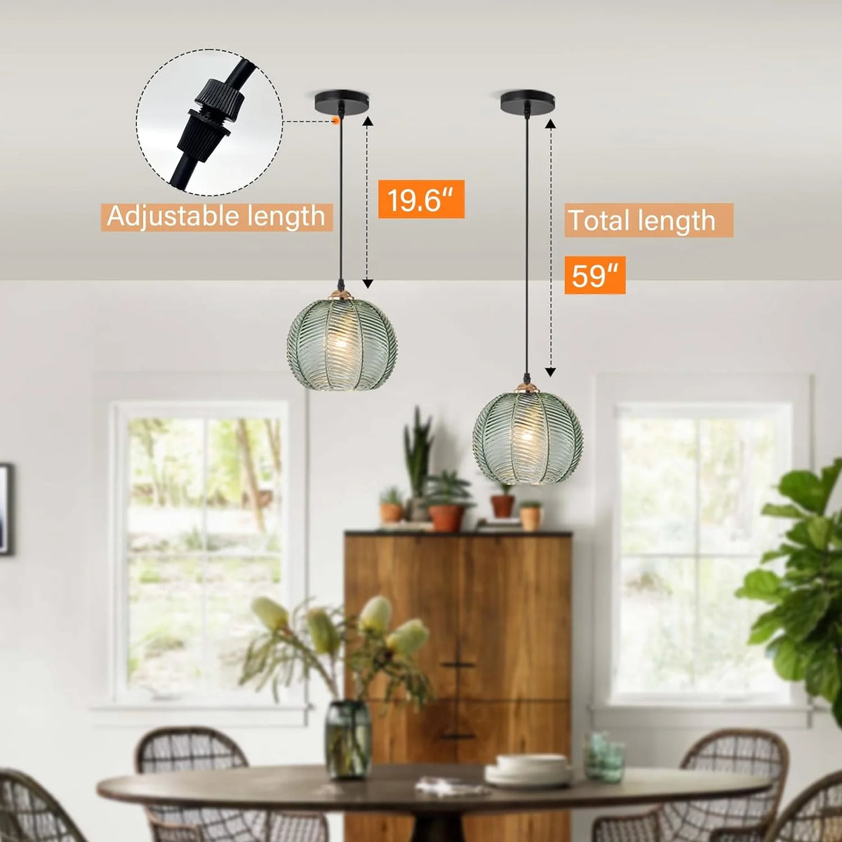 Green Glass Pendant Light Fixtures 2-Pack E2473