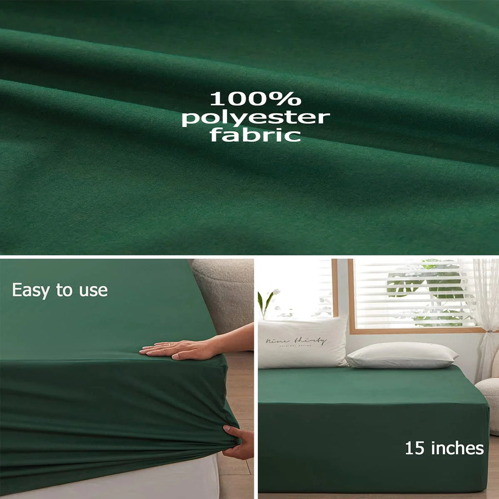 Dark Green Microfiber Queen Fitted Sheet, Deep Pocket 15 Inch J525