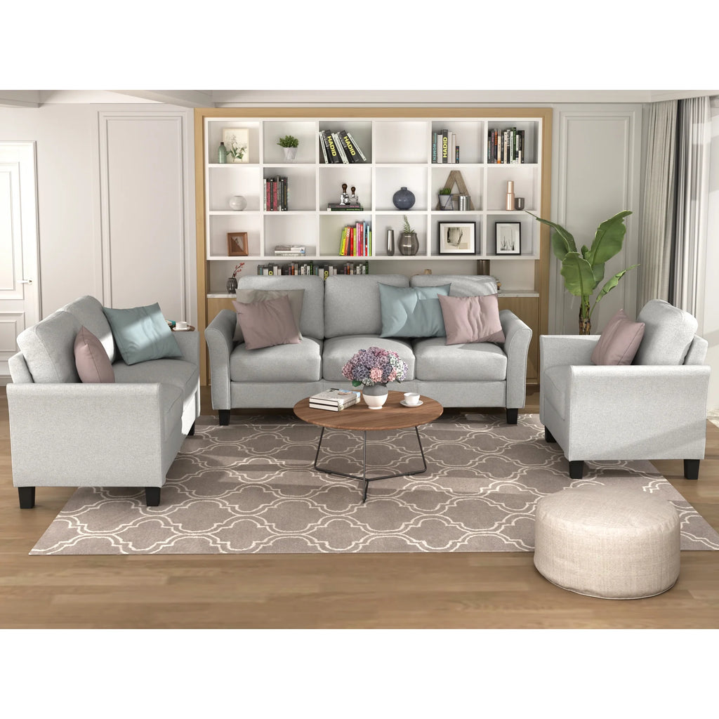 Light Gray Armrest Sofa Loveseat Chair 3-Seat Sofa F522