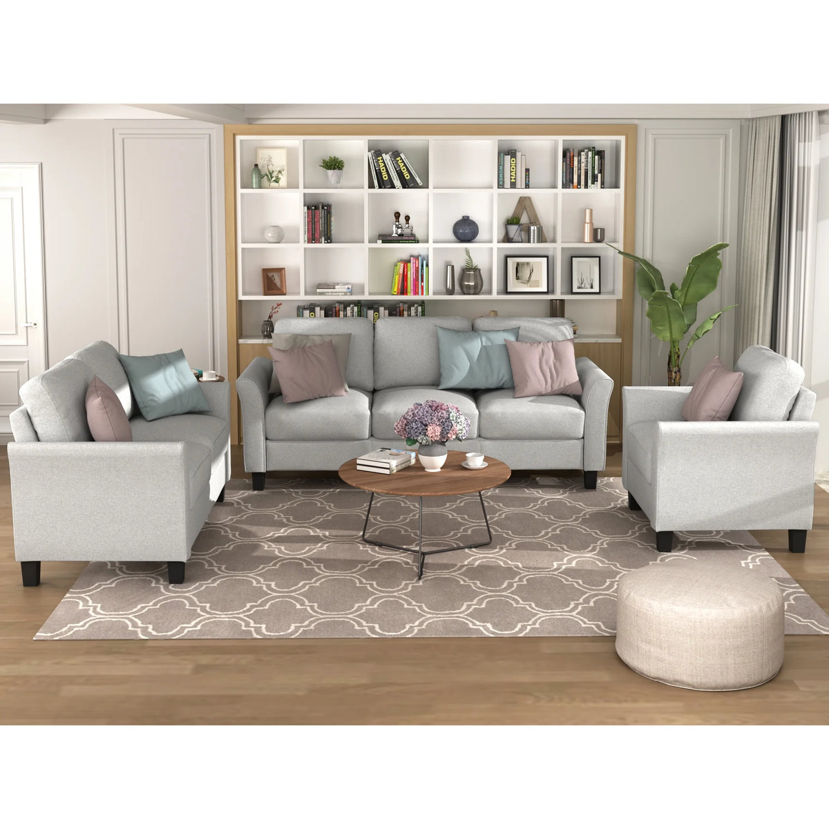 Light Gray Armrest Sofa Loveseat Chair 3-Seat Sofa F522