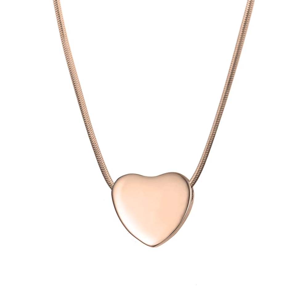 Rose Gold Heart Cremation Jewelry Necklace Urn with Velvet Jewelry Box N76037