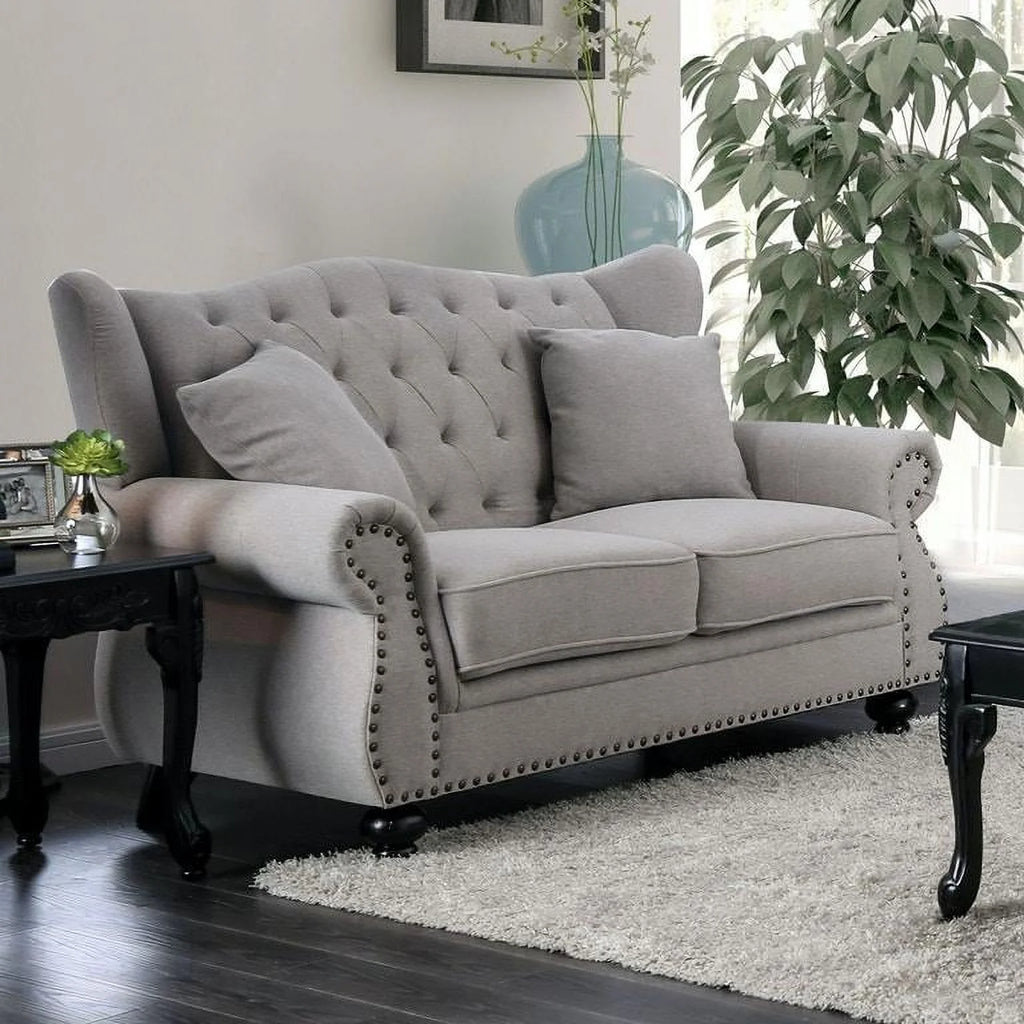Light Gray Linen Sofa and Loveseat W884
