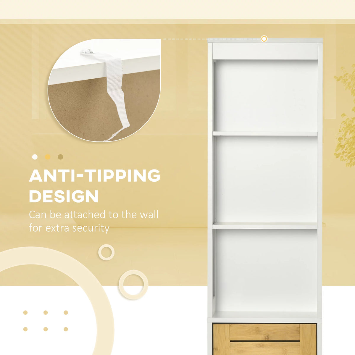 Tall White Bathroom Storage Cabinet with 3-Tier Shelf O55630