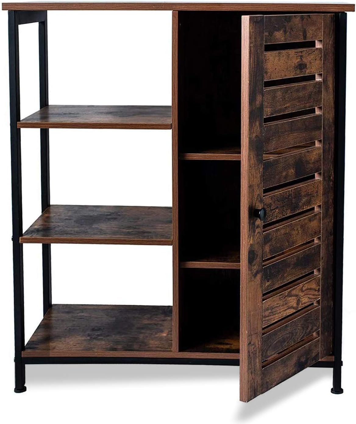 Rustic Brown Bathroom Storage Cabinet with 3 Open Shelves and Closed Compartments I8908