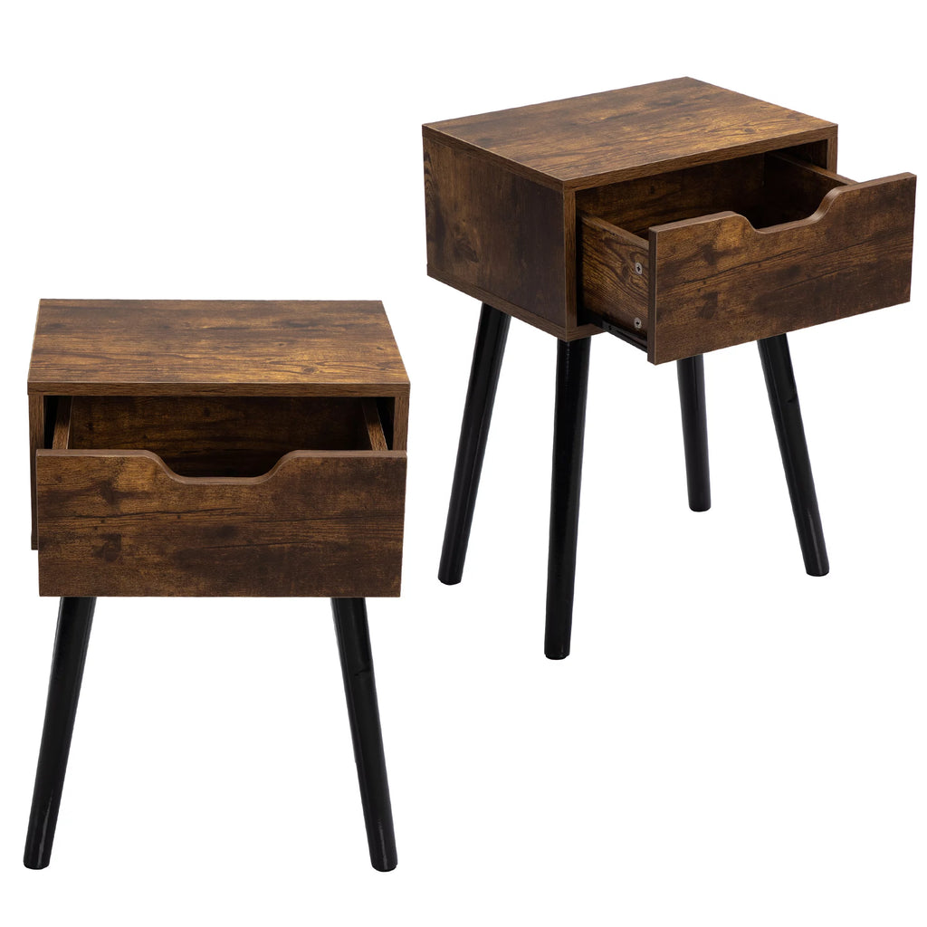 Set of 2 Nightstand Bedside Table with Drawer Storage F395