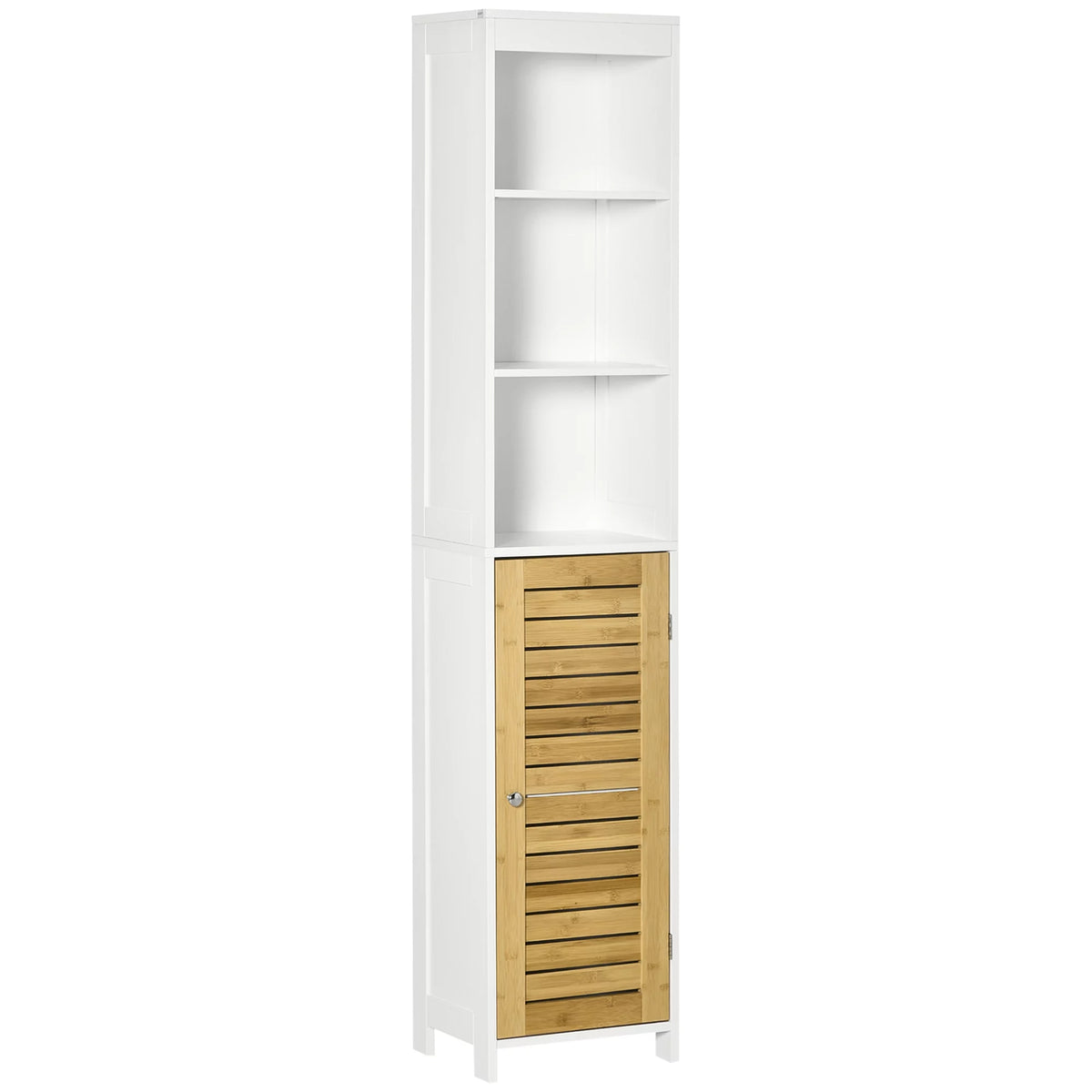 Tall White Bathroom Storage Cabinet with 3-Tier Shelf O55630