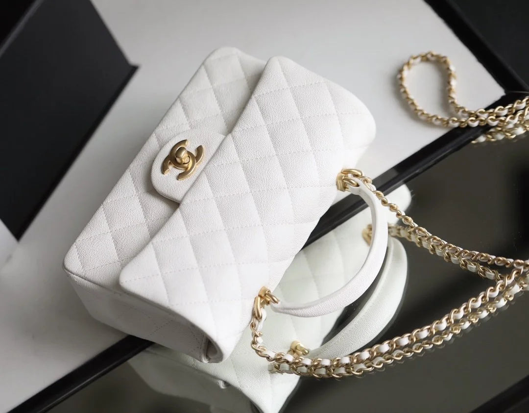 White Mini Flapbag With Top Handle J438