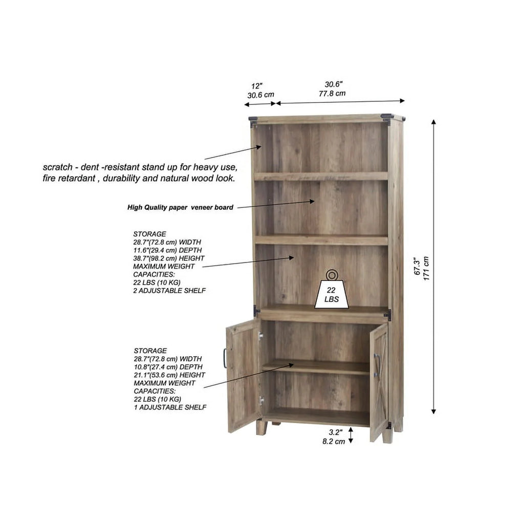 Rustic Oak 2-Door Engineered Wood Bookcase O979785