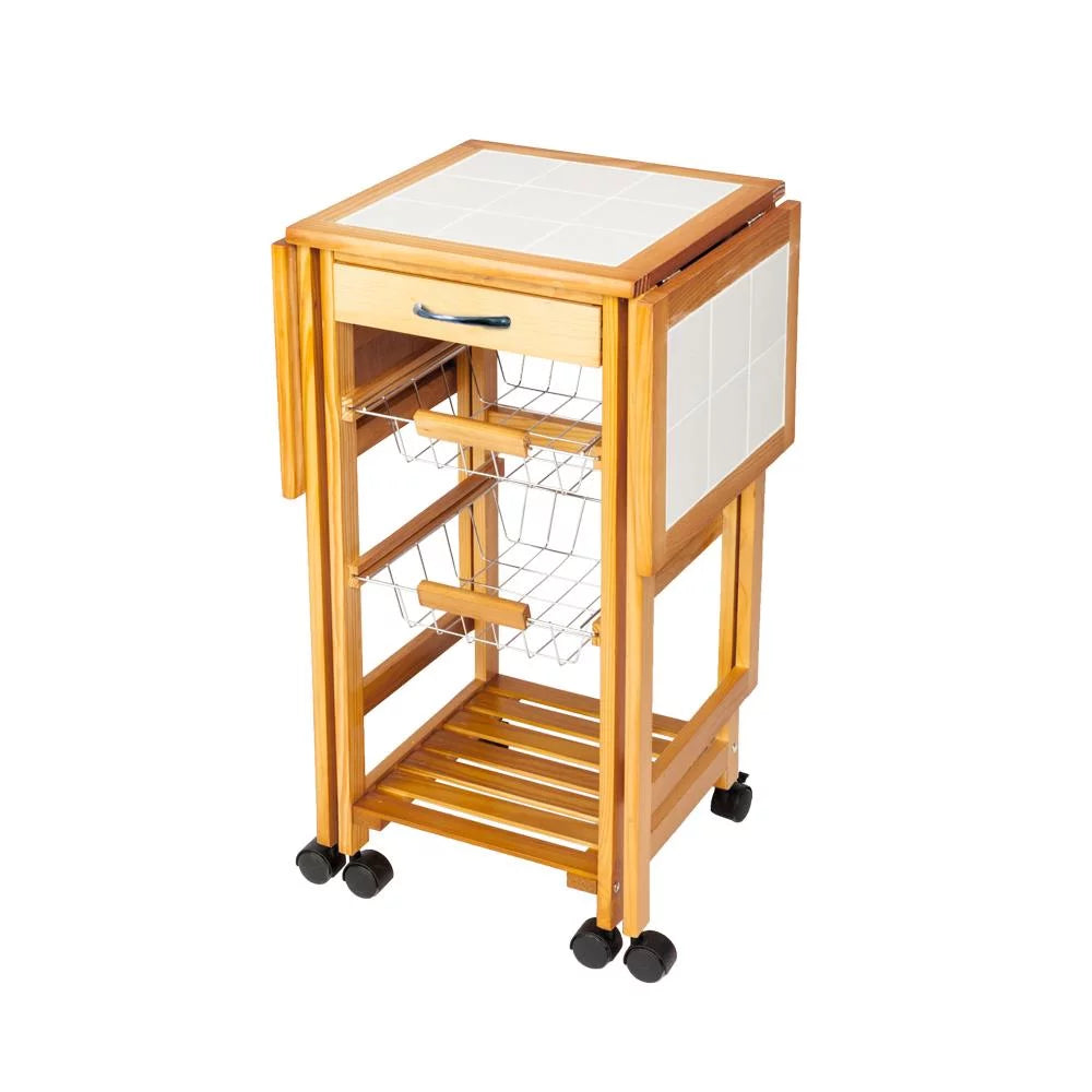 Portable Rolling Drop Leaf Kitchen Storage Trolley Cart W755005