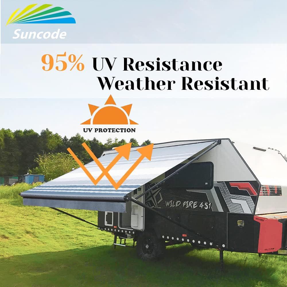 Blue Dune Stripes 10 Feet Vinyl RV Awning Replacement Q900