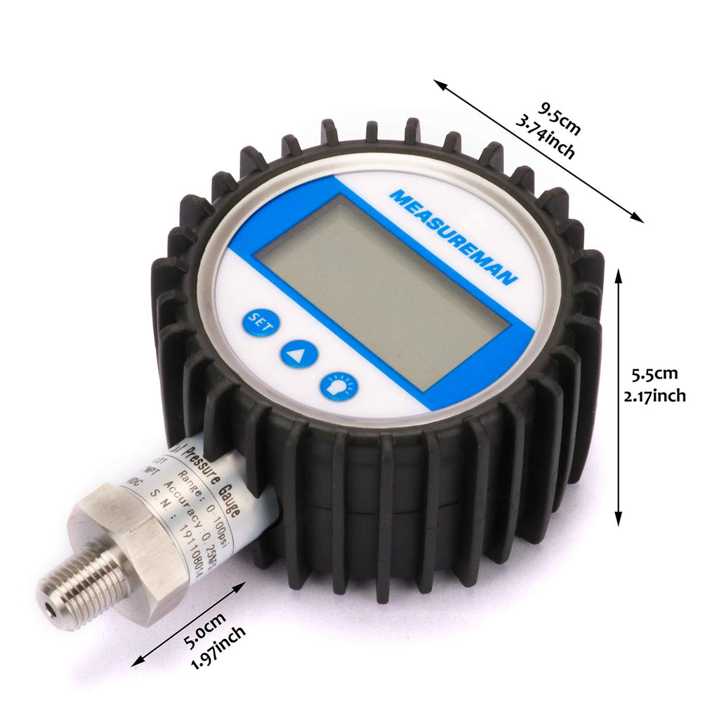 3-1/8" Dial Size Digital Pressure Gauge, 0-300psi/bar/Mpa/Kpa, 1/4"NPT Lower Mount, Pack of 2 D656931