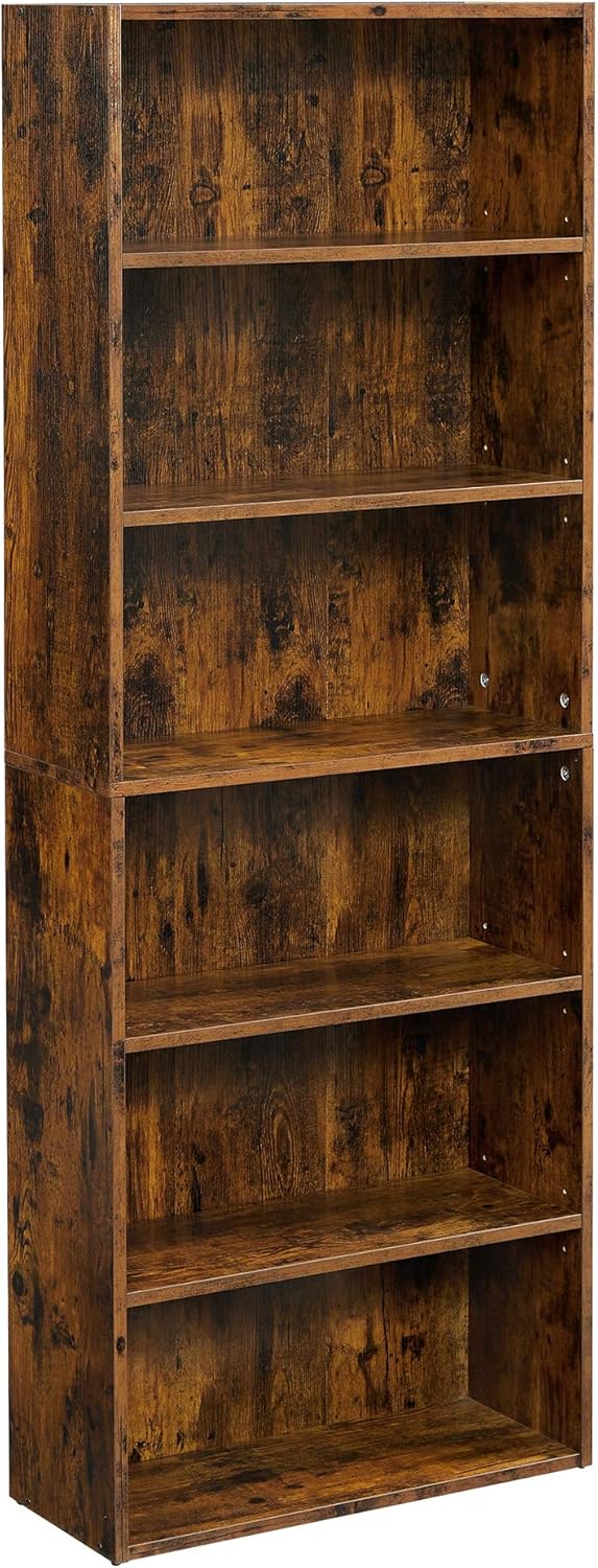 Rustic Brown Open Bookcase with Adjustable Shelves Q105