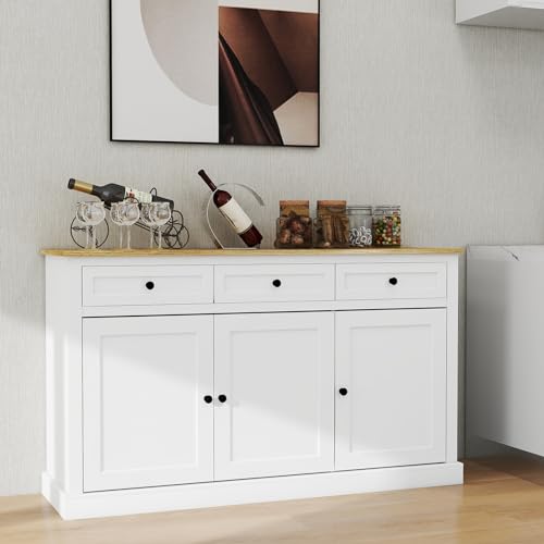White 3 Drawer 3 Door Buffet Cabinet with Adjustable Shelves C50053