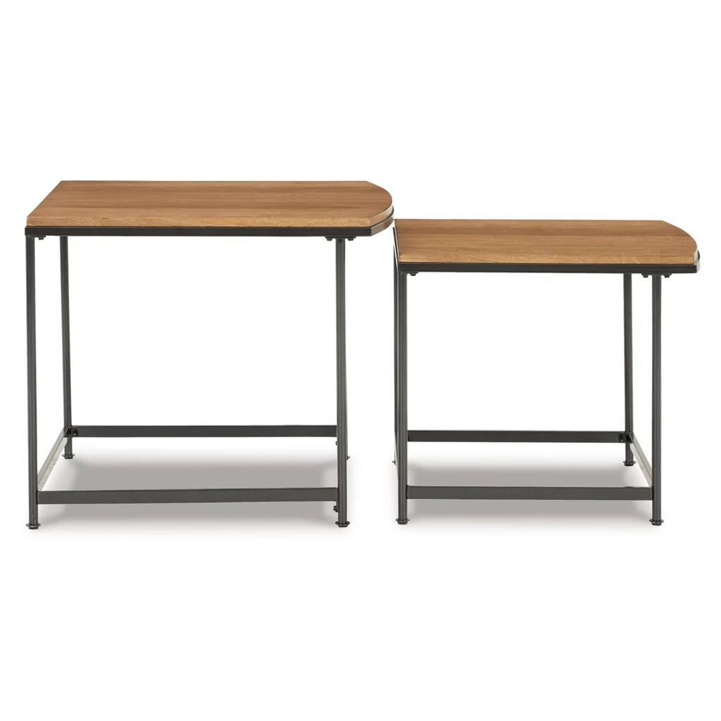24 Inch 2 Piece Nesting End Tables Brown Black Metal Frame Z431262