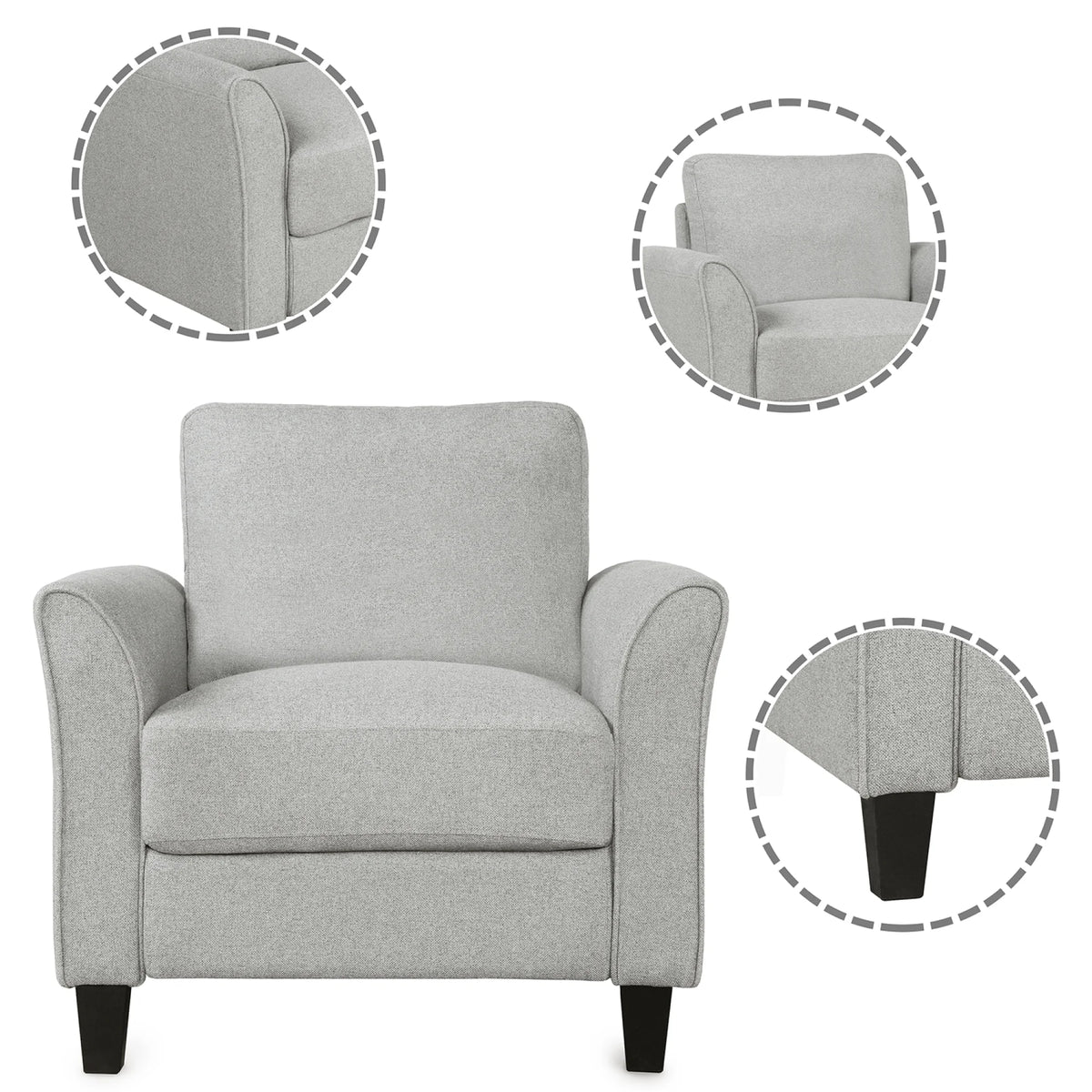 Light Gray Armrest Sofa Loveseat Chair 3-Seat Sofa F522