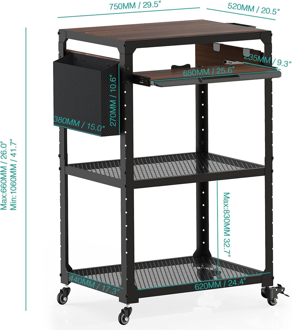 Metal Rolling Storage Cart with Adjustable Shelves K83775