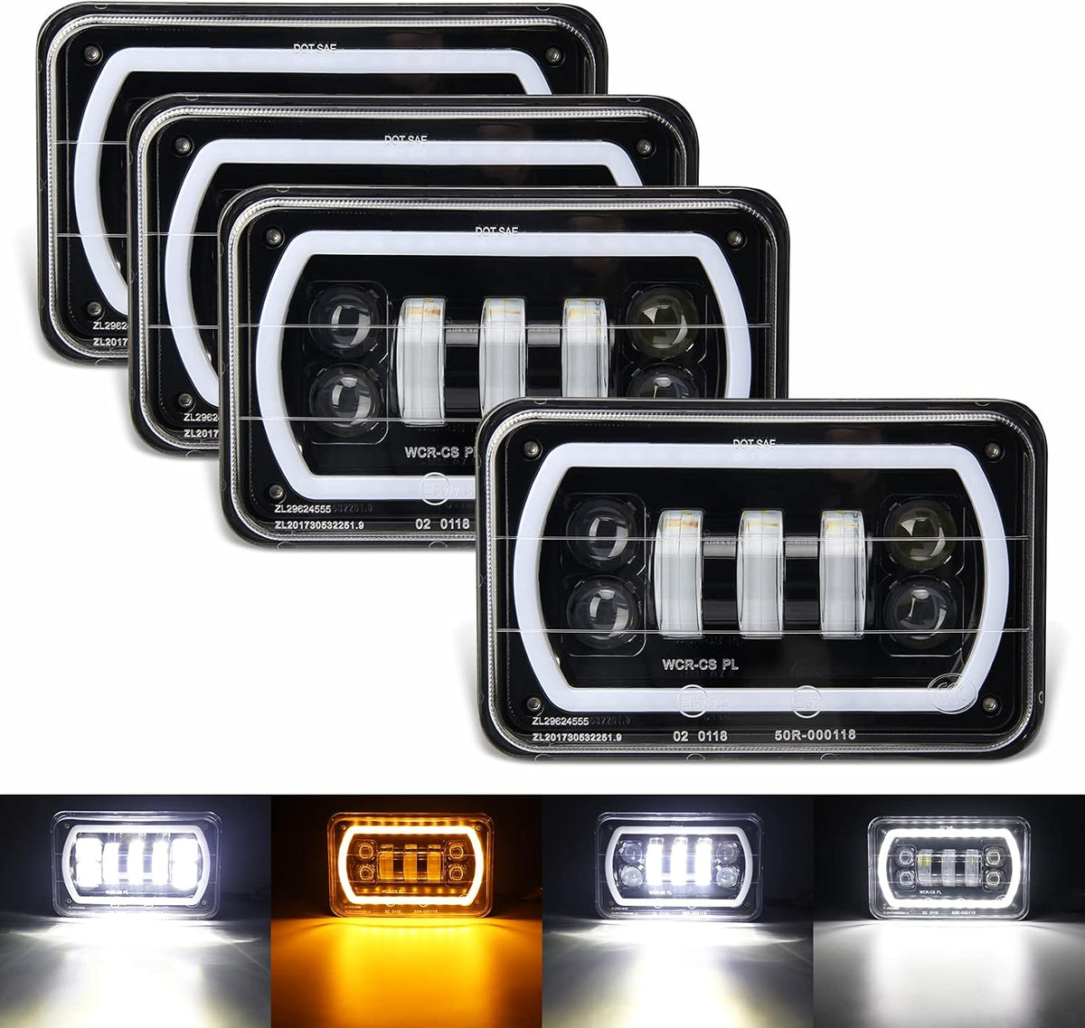 4x6 LED Headlights with White DRL Amber Turn Signal Halo Light G419434