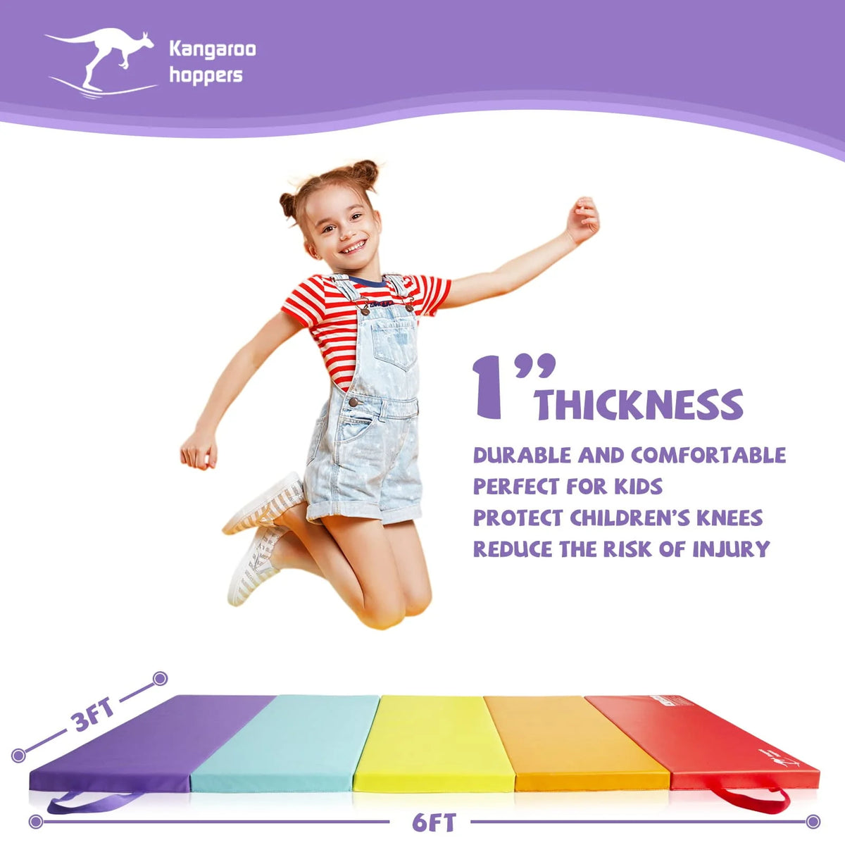 3' x 6' Kids Gymnastics Mat with Carrying Handles O2058