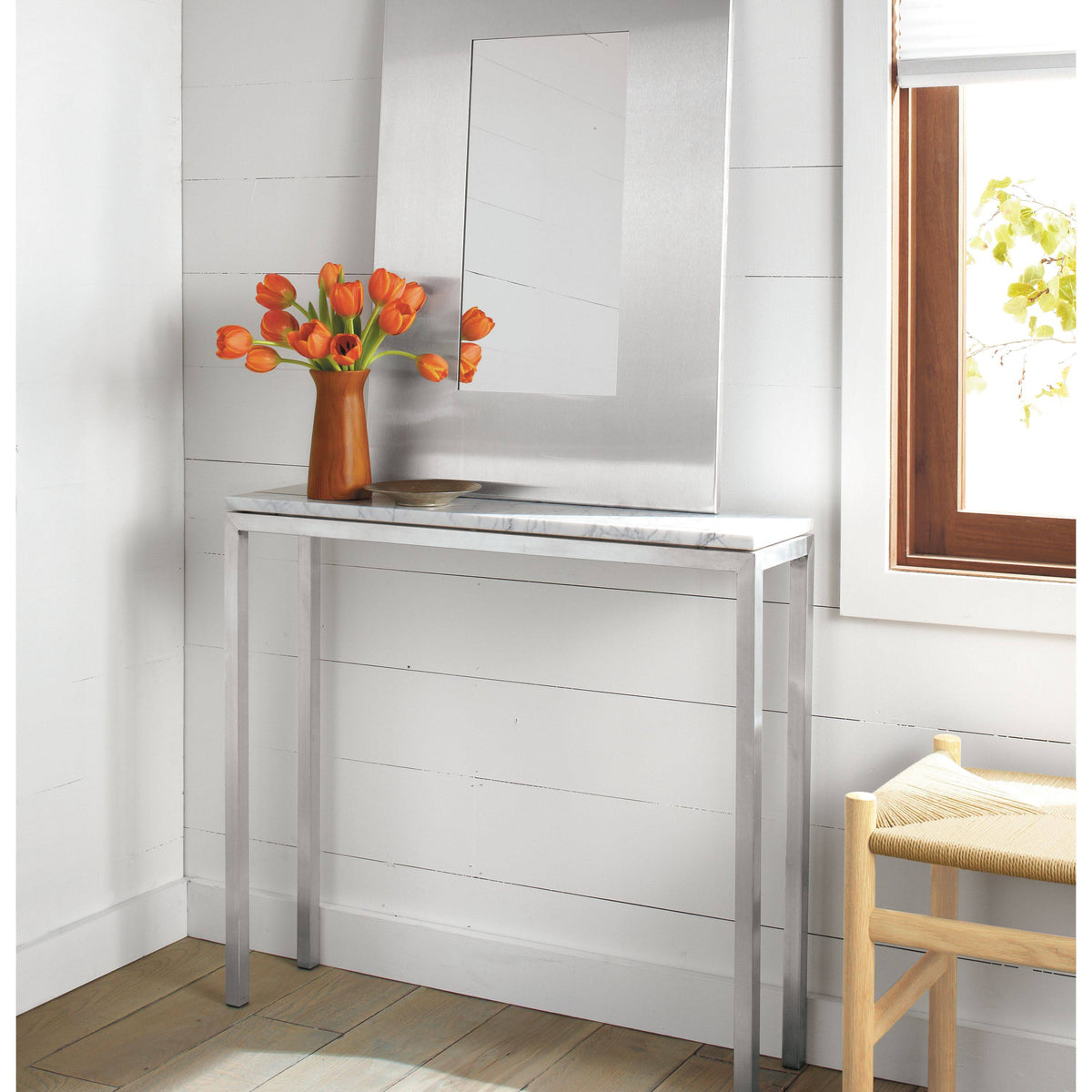 Clear Tempered Glass Console Table with Stainless Steel Frame R62505