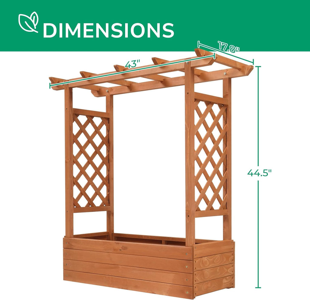 Raised Garden Bed with Trellis Wood Planter Box M154