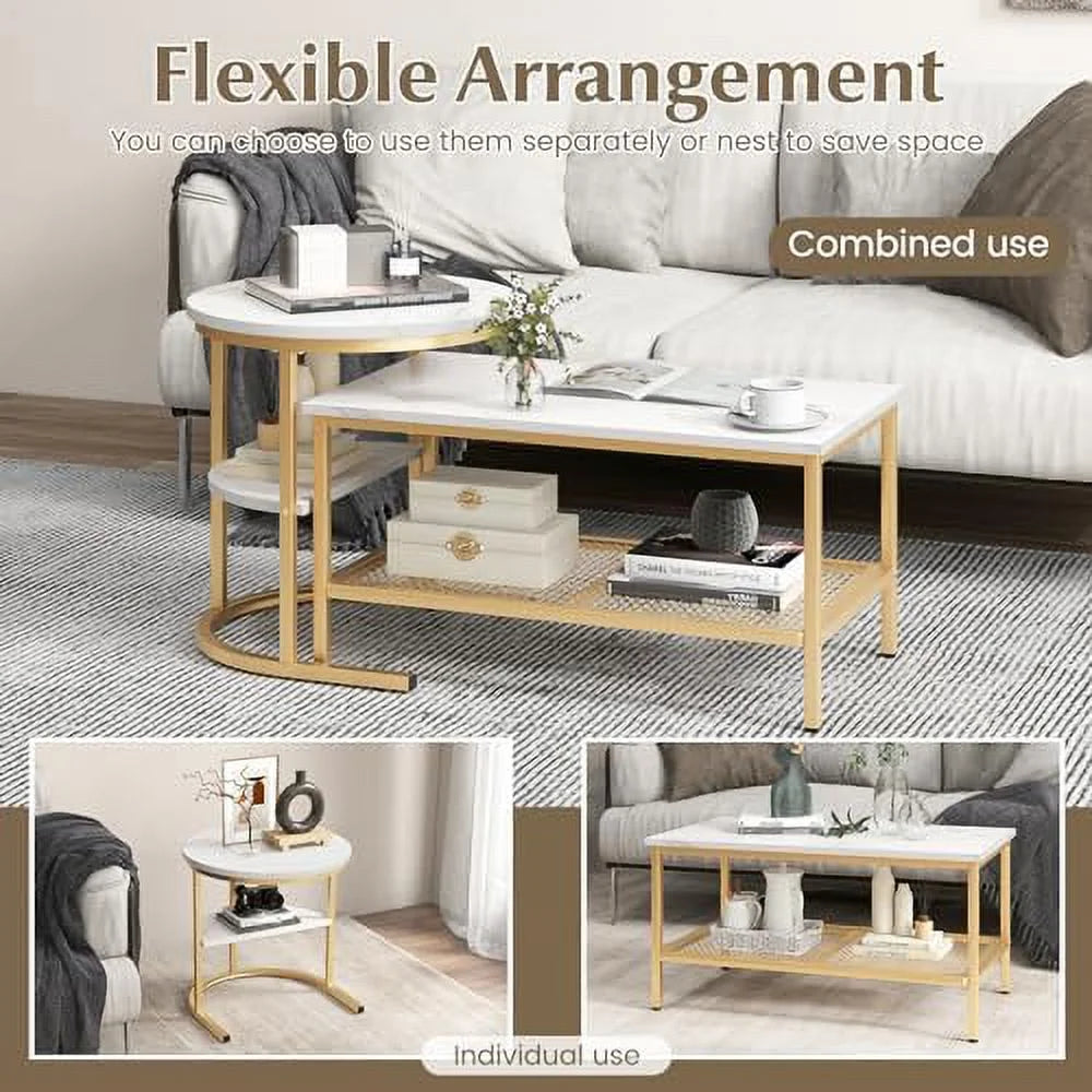 2 PCS Faux Marble Top Coffee Table Set G9003