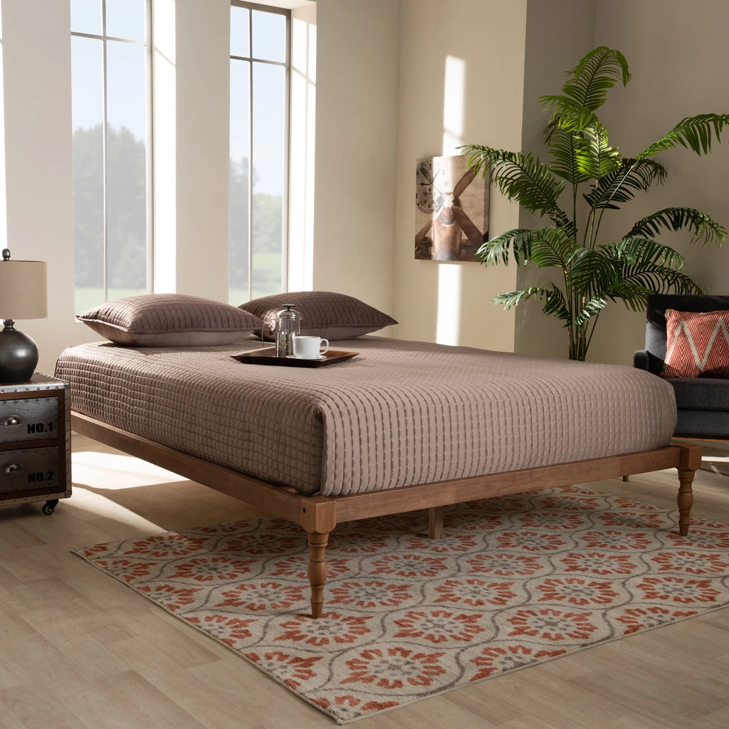 Walnut Brown Wood Queen Size Platform Bed Frame R94301