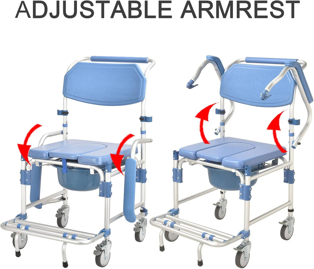 Rolling Showerchair with Built-in Toilet, 4 Wheel Brakes S583