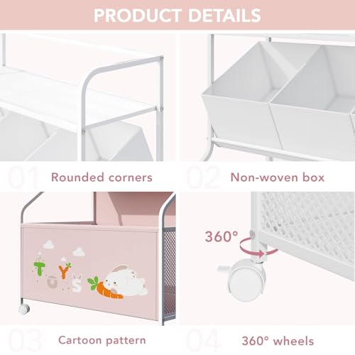 White 3-Tier Toy Storage Organizer with Wheels R3286