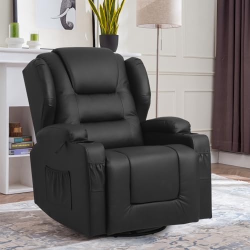 Swivel Rocker Recliner, Manual Glider Recliner Chairs, Upholstered Swivel Single Sofa Seat with Cup Holders, Side Pockets, Pillow Y538
