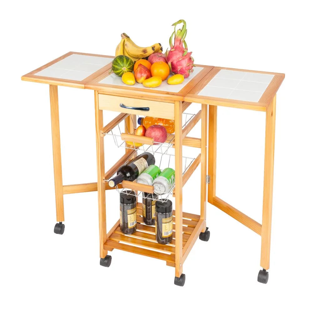 Portable Rolling Drop Leaf Kitchen Storage Trolley Cart W755005