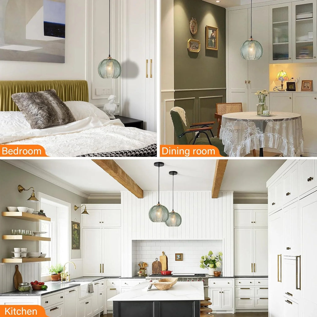 Green Glass Pendant Light Fixtures 2-Pack E2473