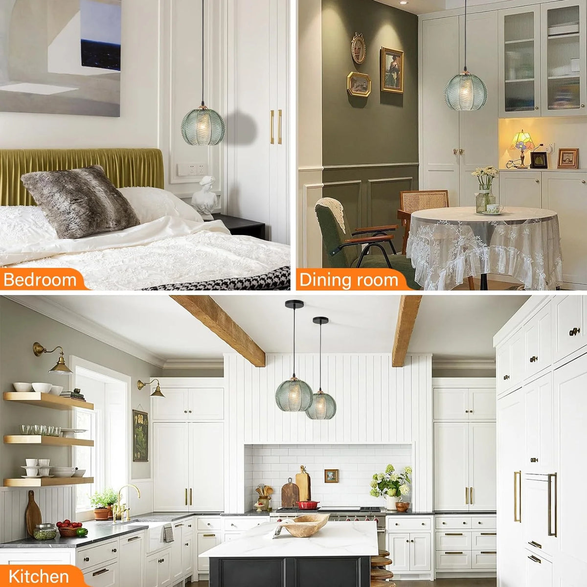 Green Glass Pendant Light Fixtures 2-Pack E2473
