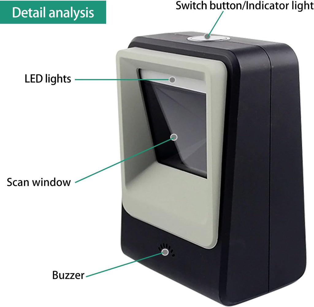 2D QR Barcode Scanner, Omnidirectional Hands-Free USB Automatic Barcode Reader F178