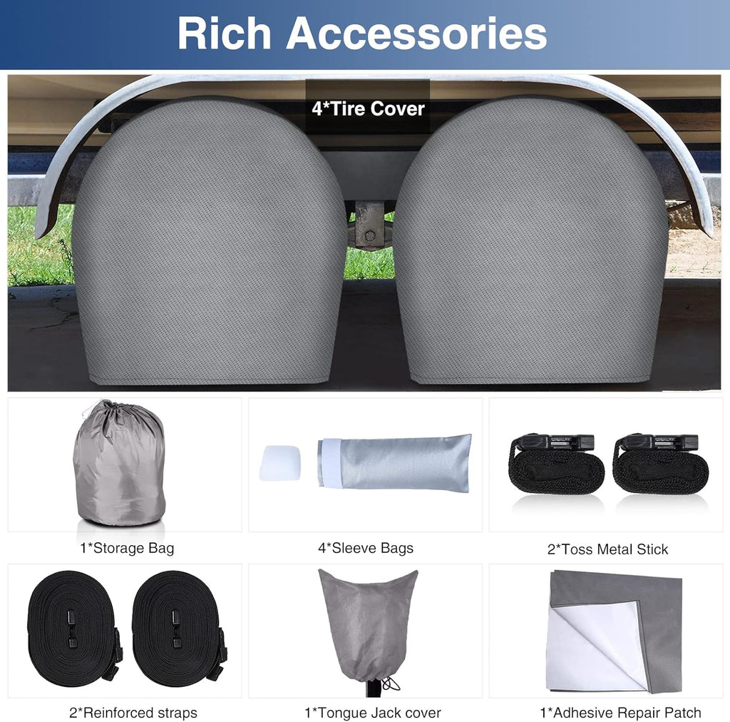 500D Waterproof Travel Trailer Cover with 4 Tire Covers, Tongue Jack Cover C618