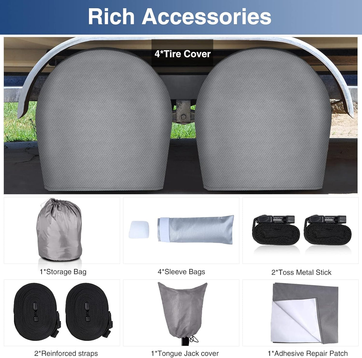 500D Waterproof Travel Trailer Cover with 4 Tire Covers, Tongue Jack Cover C618
