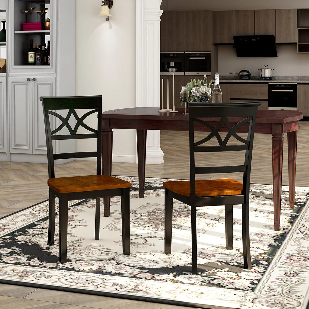 Black and Cherry Wood Dining Chairs, Set of 2 T294
